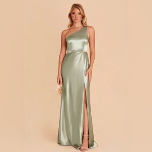 Birdy Grey One-Shoulder Satin Dress in Sage